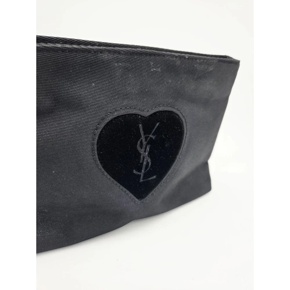 YSL Yves Saint Laurent Vintage Black Velvet Cosmetic Makeup Bag Velvet Heart